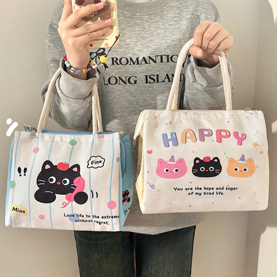 Túi Đựng Cơm Giữ Nhiệt Canvas Họa Tiết Dễ Thương HOMIE, Túi Đựng Cơm Văn Phòng, Đi Học, Picnic