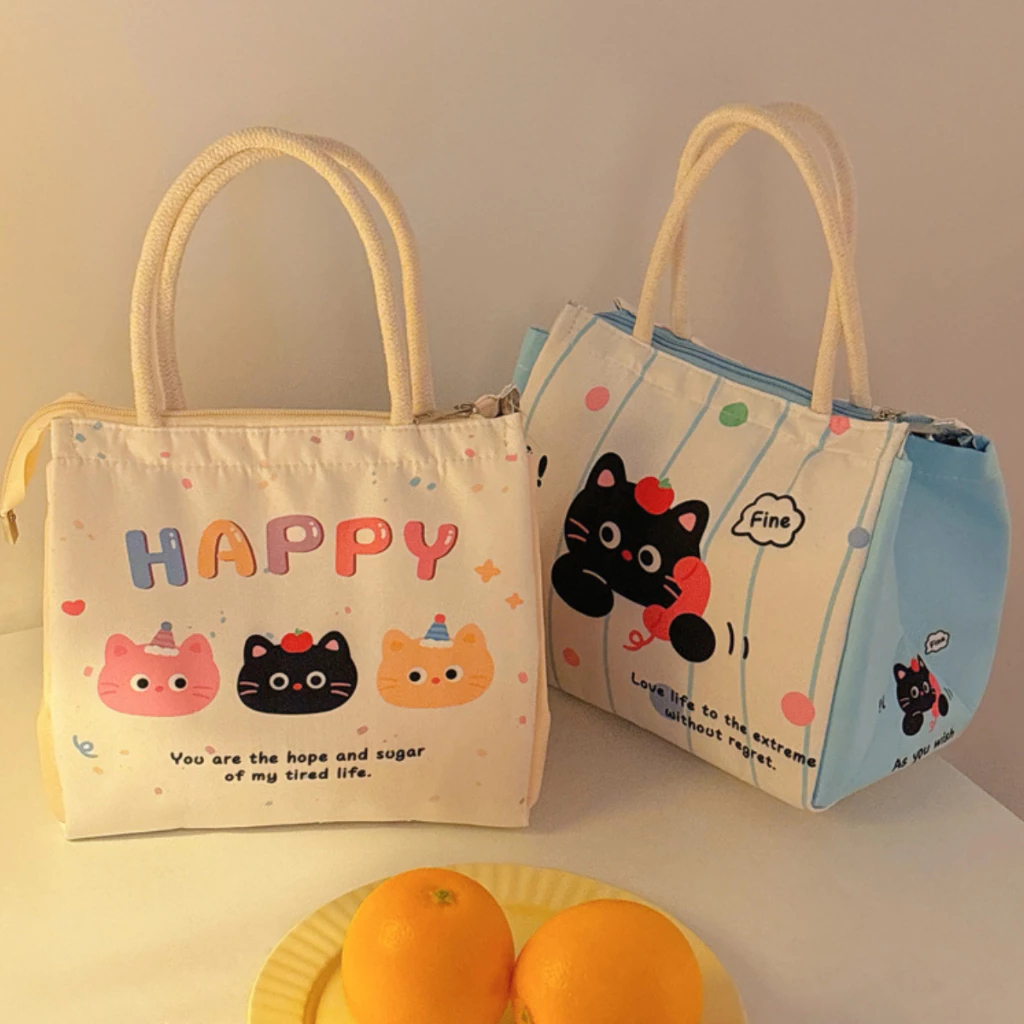 Túi Đựng Cơm Giữ Nhiệt Canvas Họa Tiết Dễ Thương HOMIE, Túi Đựng Cơm Văn Phòng, Đi Học, Picnic
