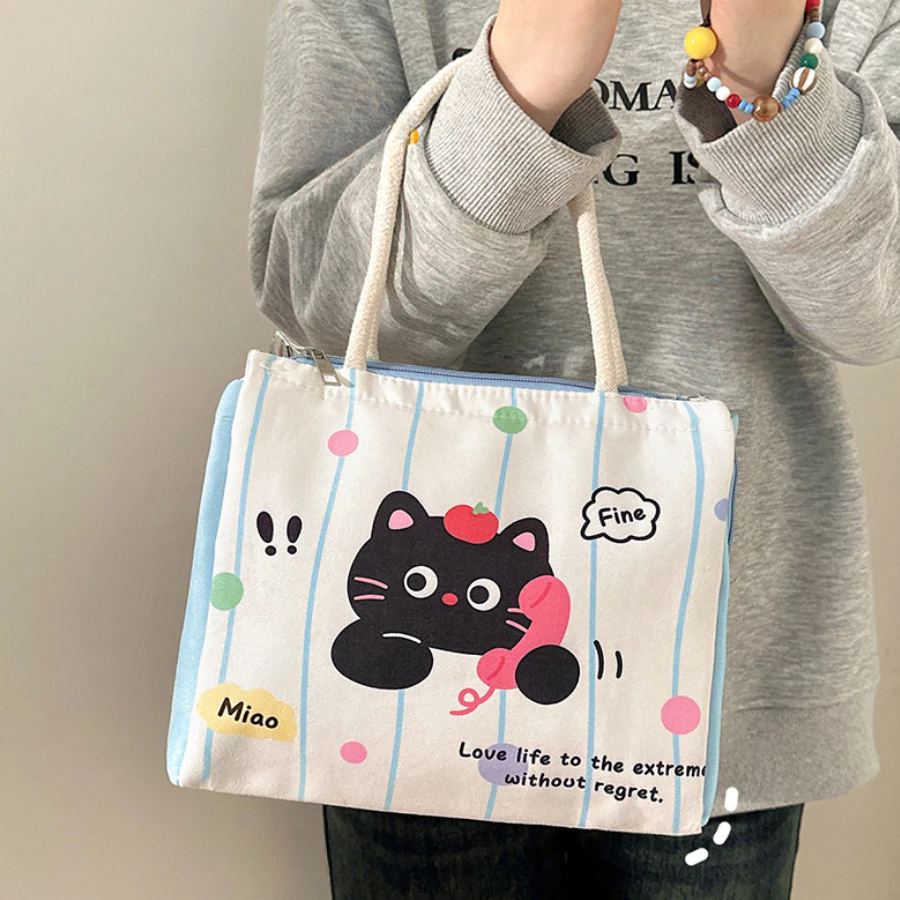 Túi Đựng Cơm Giữ Nhiệt Canvas Họa Tiết Dễ Thương HOMIE, Túi Đựng Cơm Văn Phòng, Đi Học, Picnic