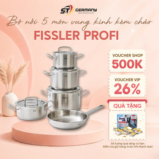 Bộ nồi Fissler Profi set 5 món vung kính kèm chảo tổ ong made in Germany, Bộ xoong nồi  GermanySnT HCM