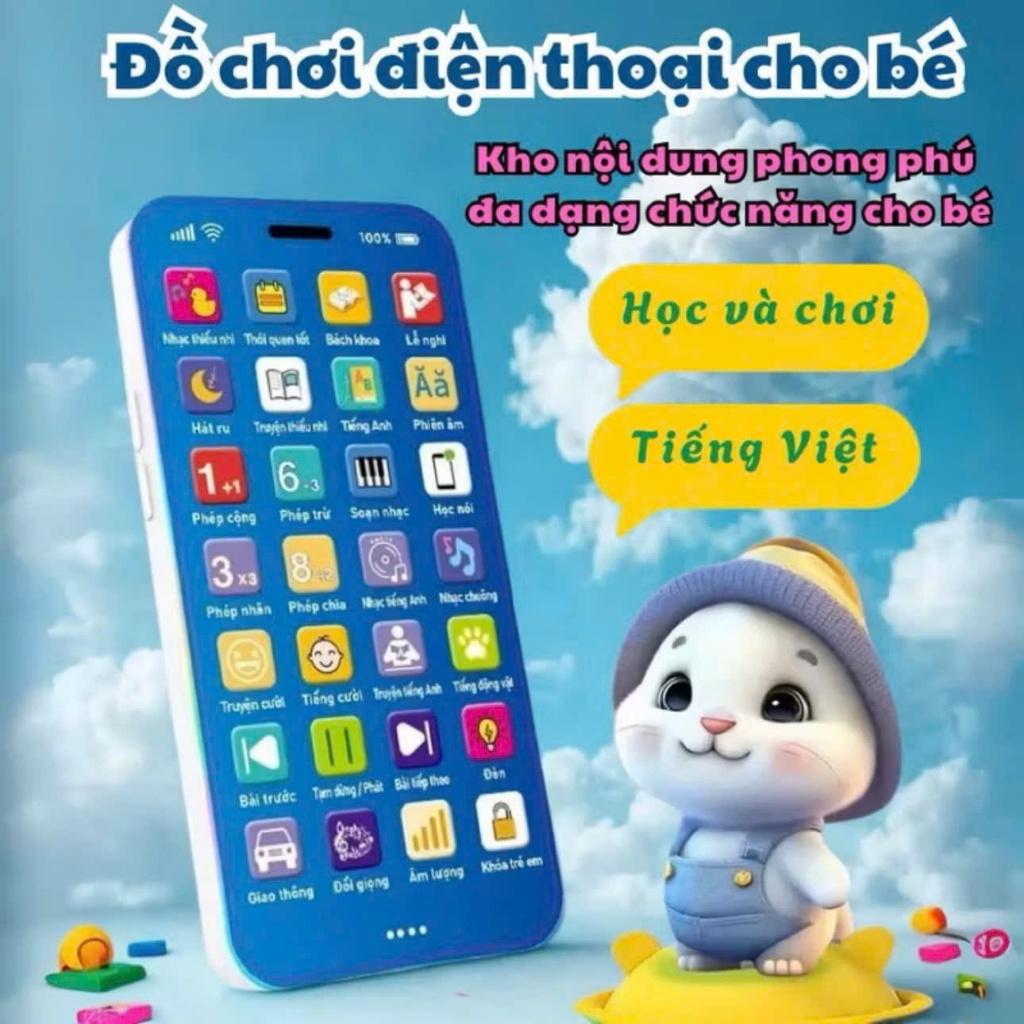 Điện Thoại Đồ Chơi Tiếng Việt Nội Dung Phong Phú – Phát Nhạc Thiếu Nhi, Giúp Bé Vui Học & Ngủ Ngon, Có kèm sạc