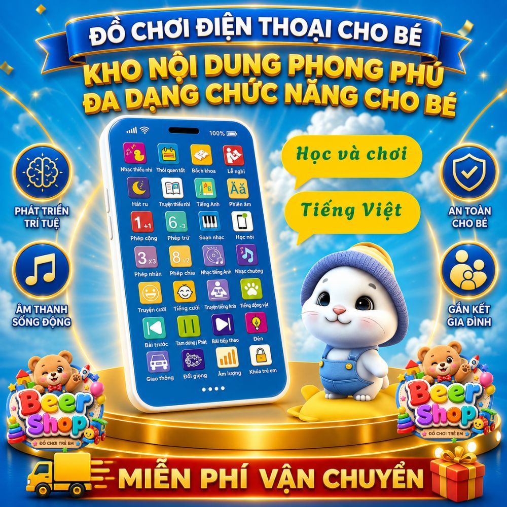 Điện Thoại Đồ Chơi Tiếng Việt Nội Dung Phong Phú – Phát Nhạc Thiếu Nhi, Giúp Bé Vui Học & Ngủ Ngon, Có kèm sạc
