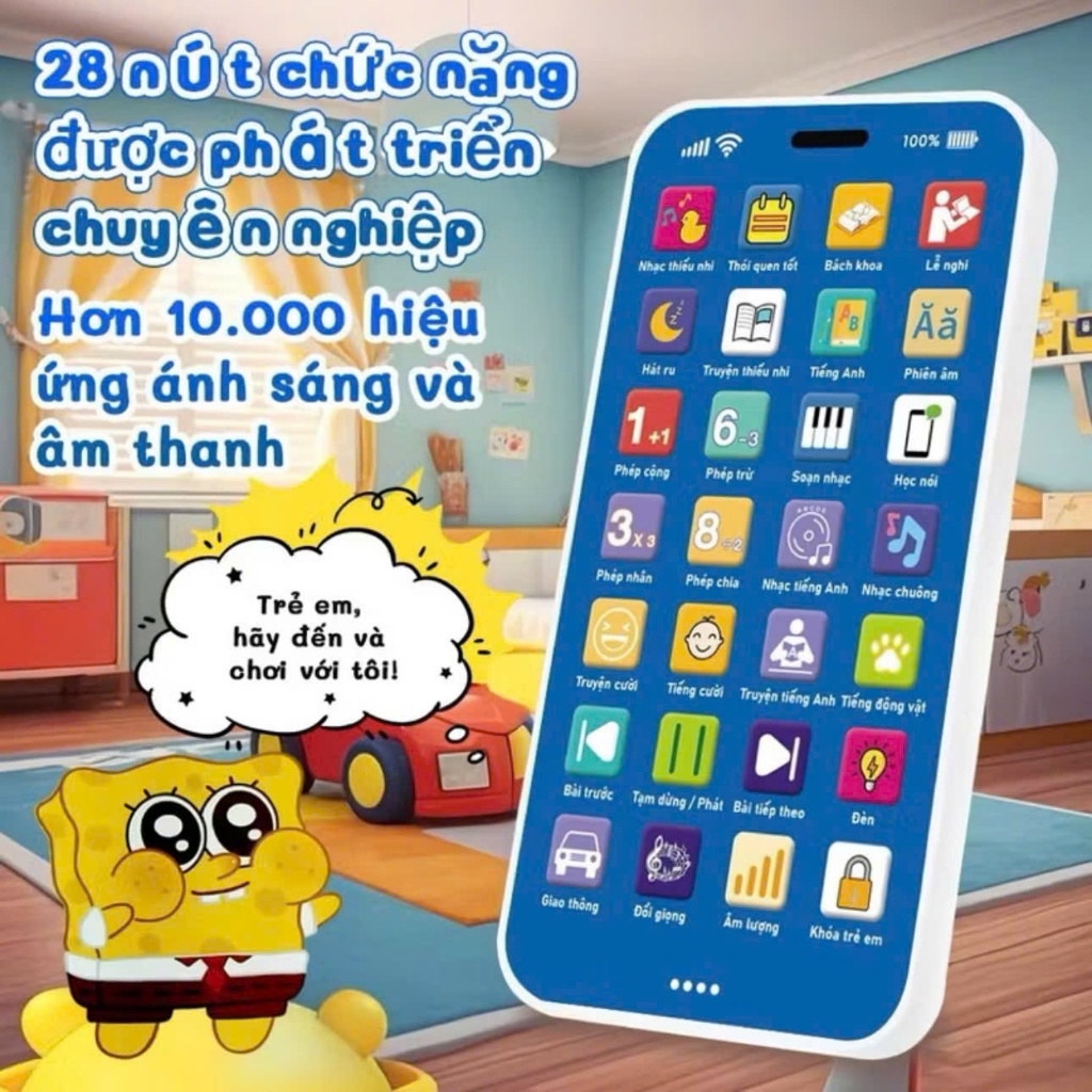 Điện Thoại Đồ Chơi Tiếng Việt Nội Dung Phong Phú – Phát Nhạc Thiếu Nhi, Giúp Bé Vui Học & Ngủ Ngon, Có kèm sạc