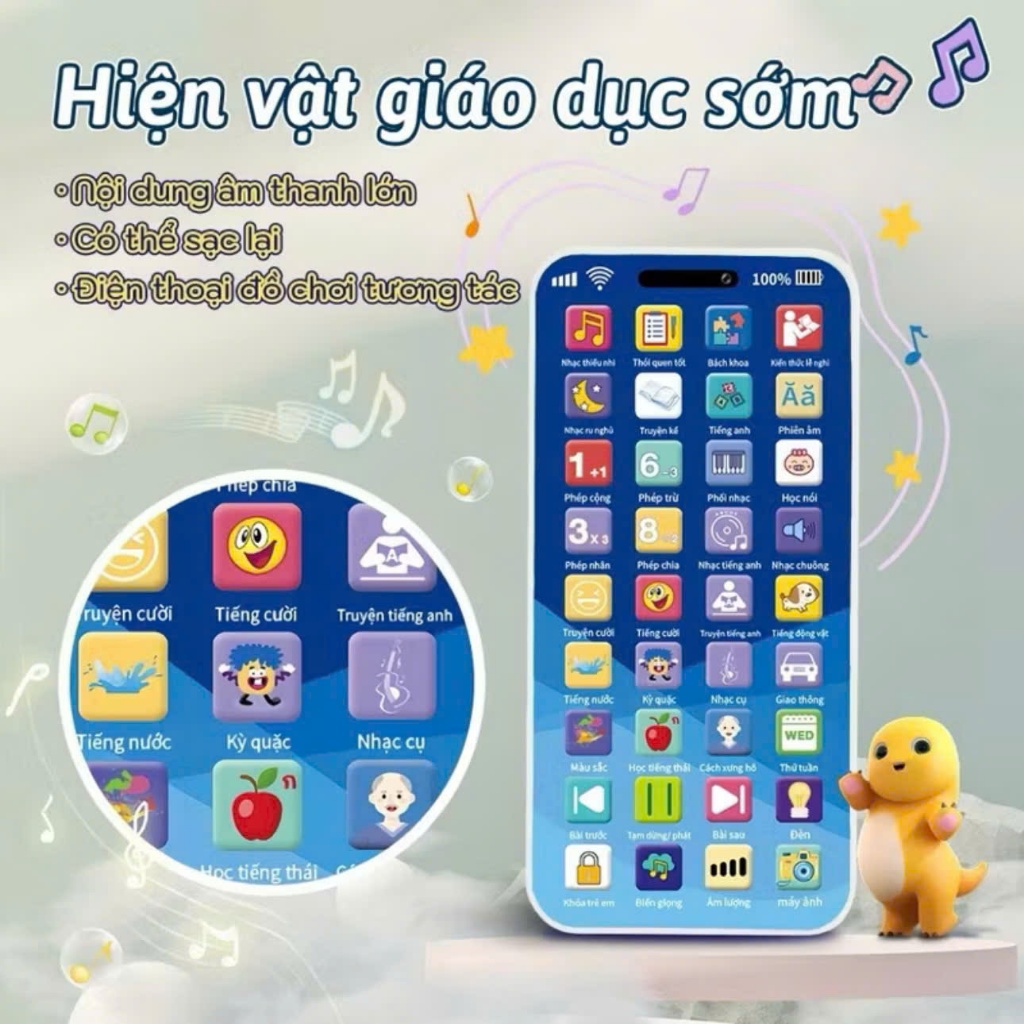 Điện Thoại Đồ Chơi Tiếng Việt Nội Dung Phong Phú – Phát Nhạc Thiếu Nhi, Giúp Bé Vui Học & Ngủ Ngon, Có kèm sạc