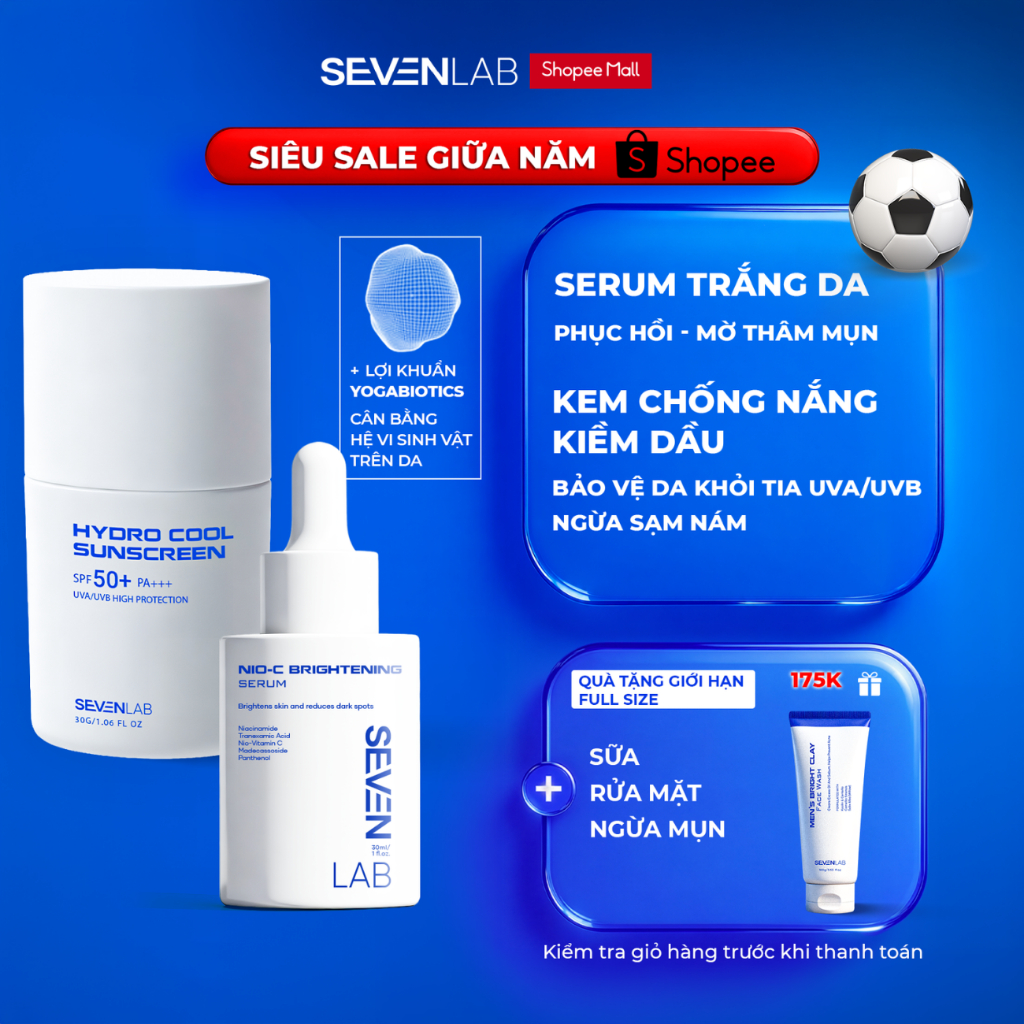 Combo serum dưỡng trắng da và kem chống nắng kiềm dầu phổ rộng SEVENLAB ...