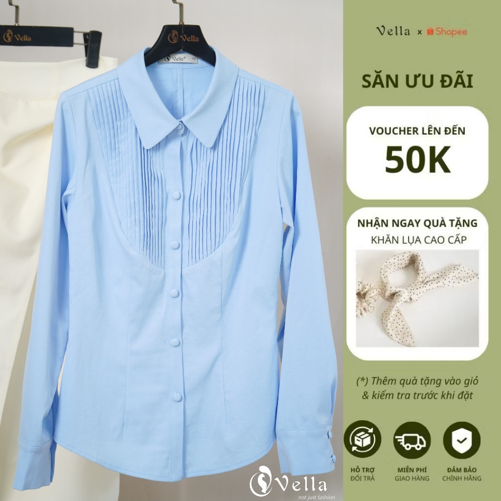 Áo sơ mi nữ dài tay màu xanh baby blue - sơ mi công sở nữ thời trang cao cấp Vella Fashion VA26015