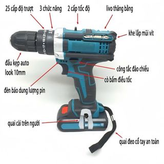 Máy Khoan Pin 3 Chức Năng Khoan Sắt Bắn Vít Lõi Đồng Động Cơ Chổi Than – Tặng Kèm Bộ 24 Chi Tiết