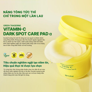 Toner Pad sáng da mờ thâm GOODAL Green Tangerine Vita C Dark Spot Care Pad, nước hoa hồng dạng miếng 70 miếng/160ml
