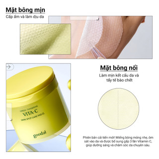 Toner Pad sáng da mờ thâm GOODAL Green Tangerine Vita C Dark Spot Care Pad, nước hoa hồng dạng miếng 70 miếng/160ml