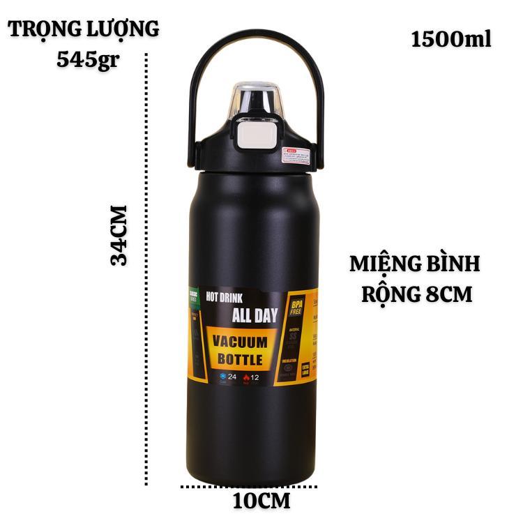 Bình giữ nhiệt thể thao VACUUM BOTTLE Inox 304 2 lớp cách nhiệt có ống hút tiện lợi dung tích 1500ml