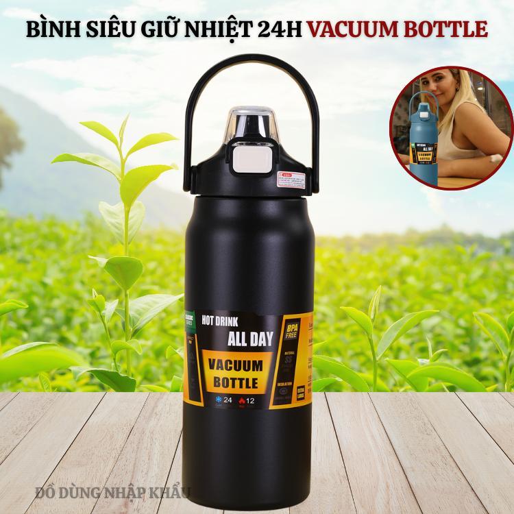 Bình giữ nhiệt thể thao VACUUM BOTTLE Inox 304 2 lớp cách nhiệt có ống hút tiện lợi dung tích 1500ml