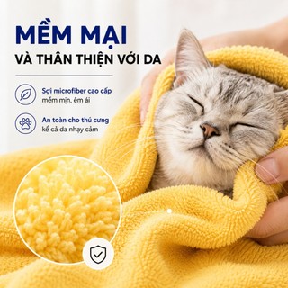 Khăn Tắm Chó Mèo Siêu Thấm Hút, Khô Nhanh Sau Khi Tắm, Mềm Mại Không Hại Da Thú Cưng