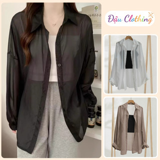 Set Áo Sơ Mi Voan Mòng Kèm Áo 2 Dây Khoác Ngoài Đi Biển Mùa Hè Sành Điệu CÓ BIGSIZE SET915
