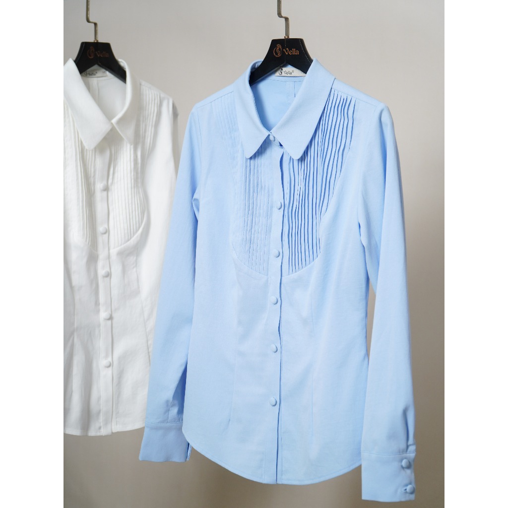 Áo sơ mi nữ dài tay màu xanh baby blue - sơ mi công sở nữ thời trang cao cấp Vella Fashion VA26015