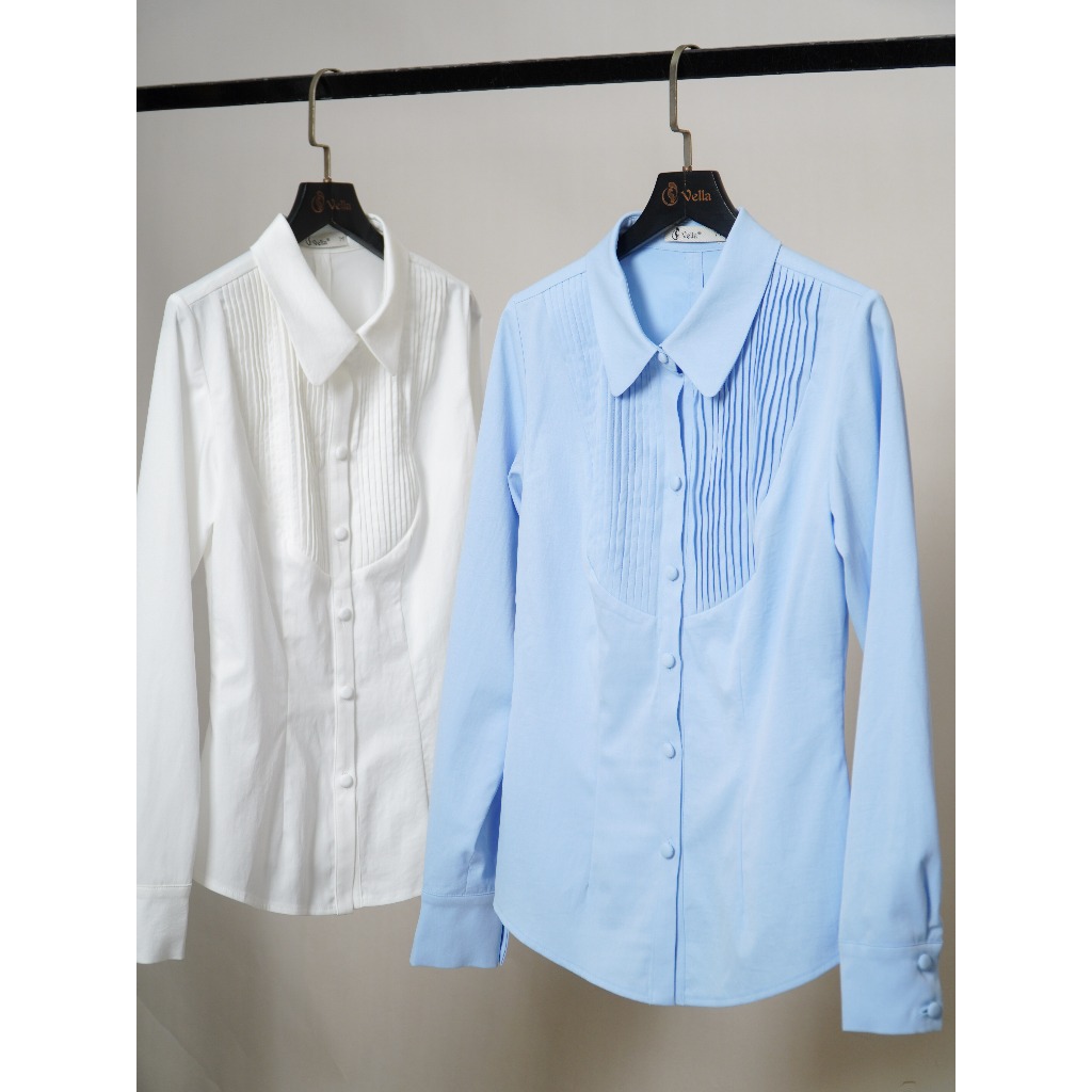 Áo sơ mi nữ dài tay màu xanh baby blue - sơ mi công sở nữ thời trang cao cấp Vella Fashion VA26015
