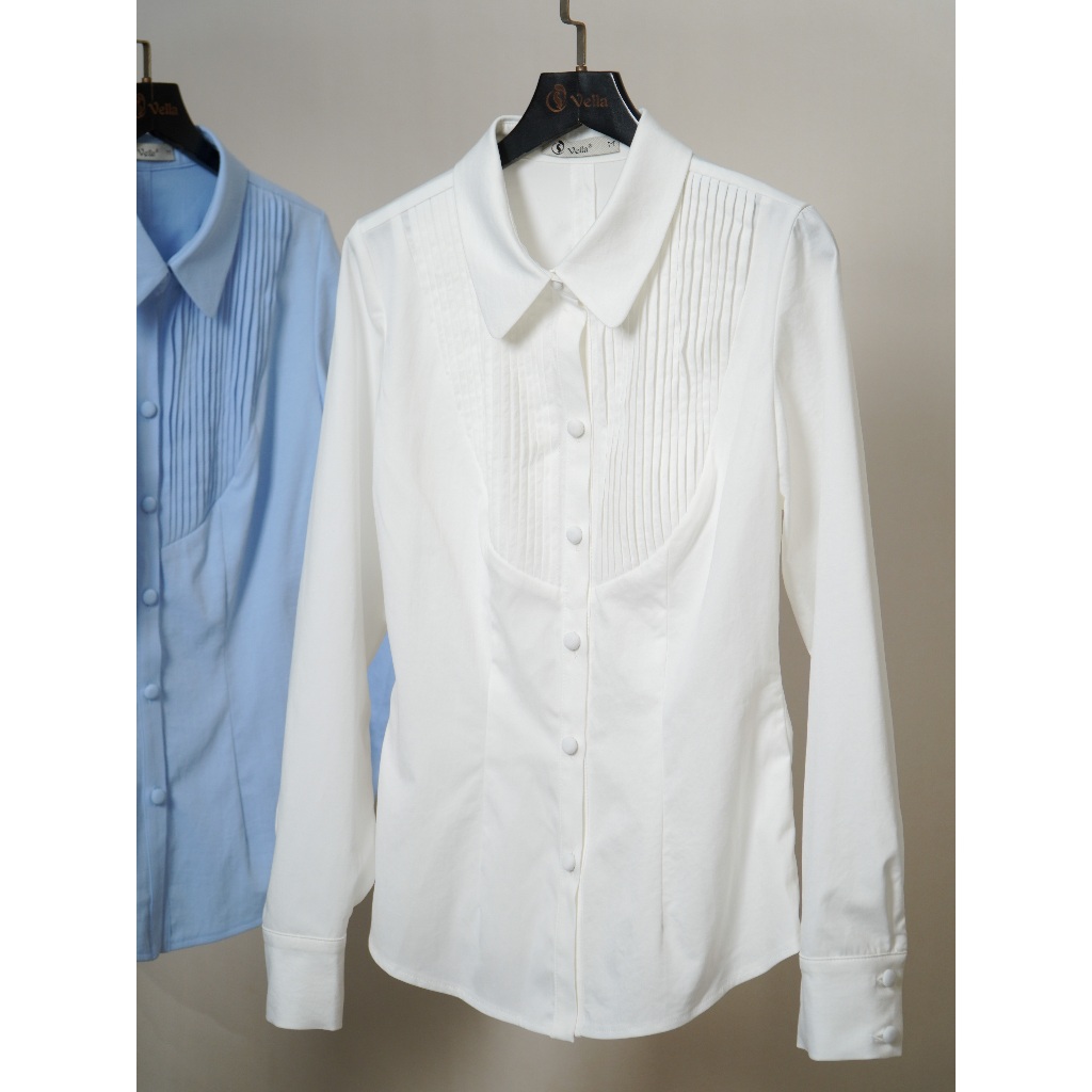 Áo sơ mi nữ dài tay màu xanh baby blue - sơ mi công sở nữ thời trang cao cấp Vella Fashion VA26015