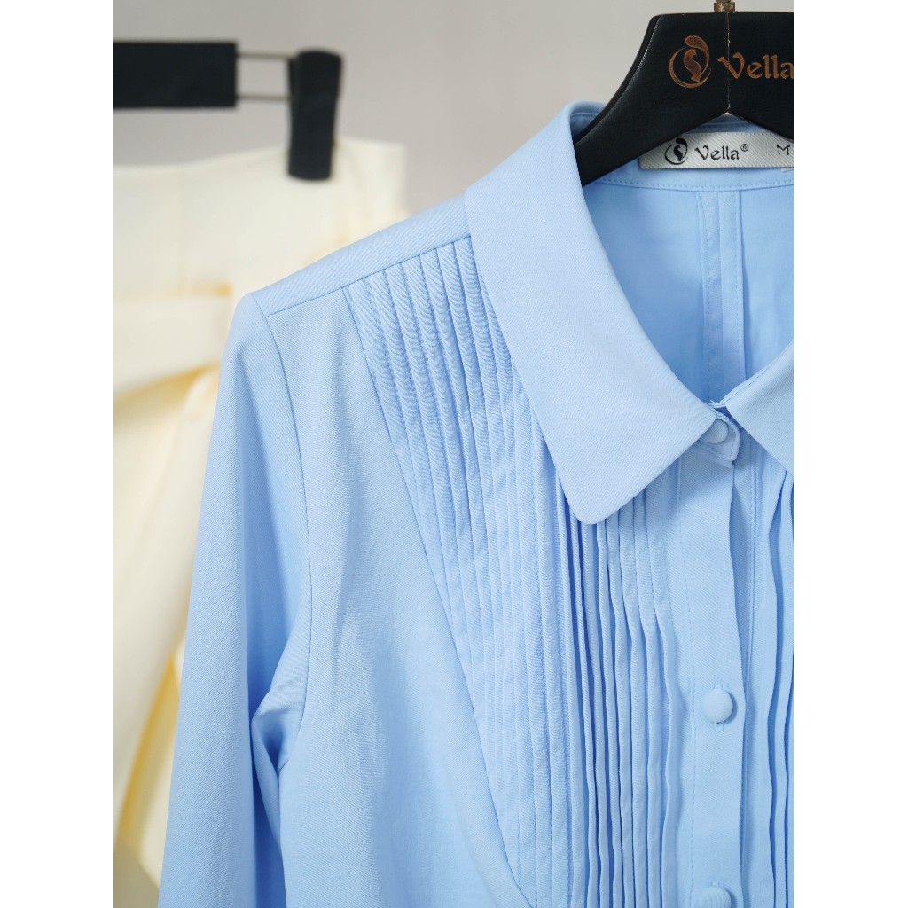 Áo sơ mi nữ dài tay màu xanh baby blue - sơ mi công sở nữ thời trang cao cấp Vella Fashion VA26015