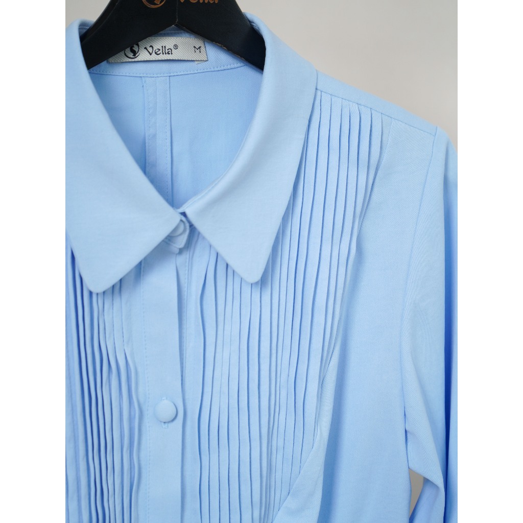 Áo sơ mi nữ dài tay màu xanh baby blue - sơ mi công sở nữ thời trang cao cấp Vella Fashion VA26015