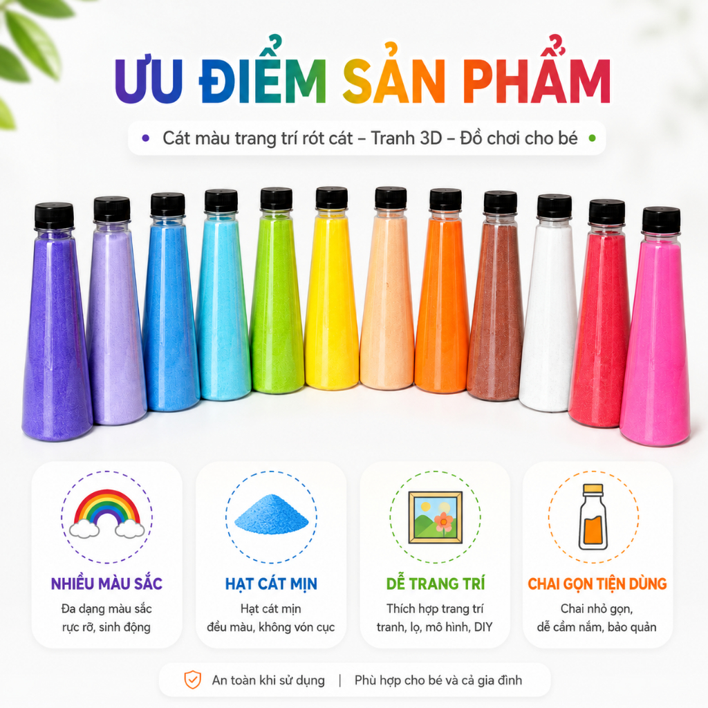Cát Màu Trang Trí Hạt Mịn Nhiều Màu Sắc - Cát Nghệ Thuật Trang Trí Lọ Hoa Tiệc Sự Kiện - Habo Shop