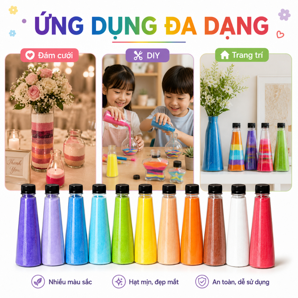 Cát Màu Trang Trí Hạt Mịn Nhiều Màu Sắc - Cát Nghệ Thuật Trang Trí Lọ Hoa Tiệc Sự Kiện - Habo Shop