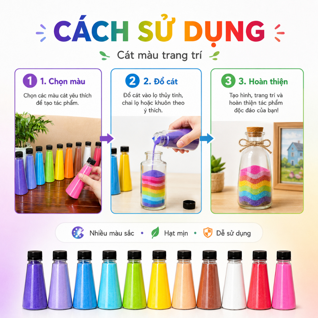 Cát Màu Trang Trí Hạt Mịn Nhiều Màu Sắc - Cát Nghệ Thuật Trang Trí Lọ Hoa Tiệc Sự Kiện - Habo Shop