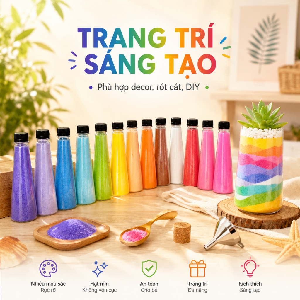Cát Màu Trang Trí Hạt Mịn Nhiều Màu Sắc - Cát Nghệ Thuật Trang Trí Lọ Hoa Tiệc Sự Kiện - Habo Shop