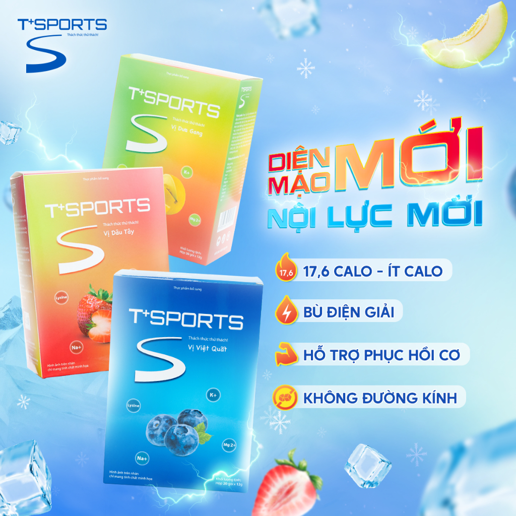[ÍT ĐƯỜNG] Bột Điện Giải T+SPORTS Bù Muối Khoáng, Tăng Sức Bền & Thể Lực Khi Chơi Thể Thao