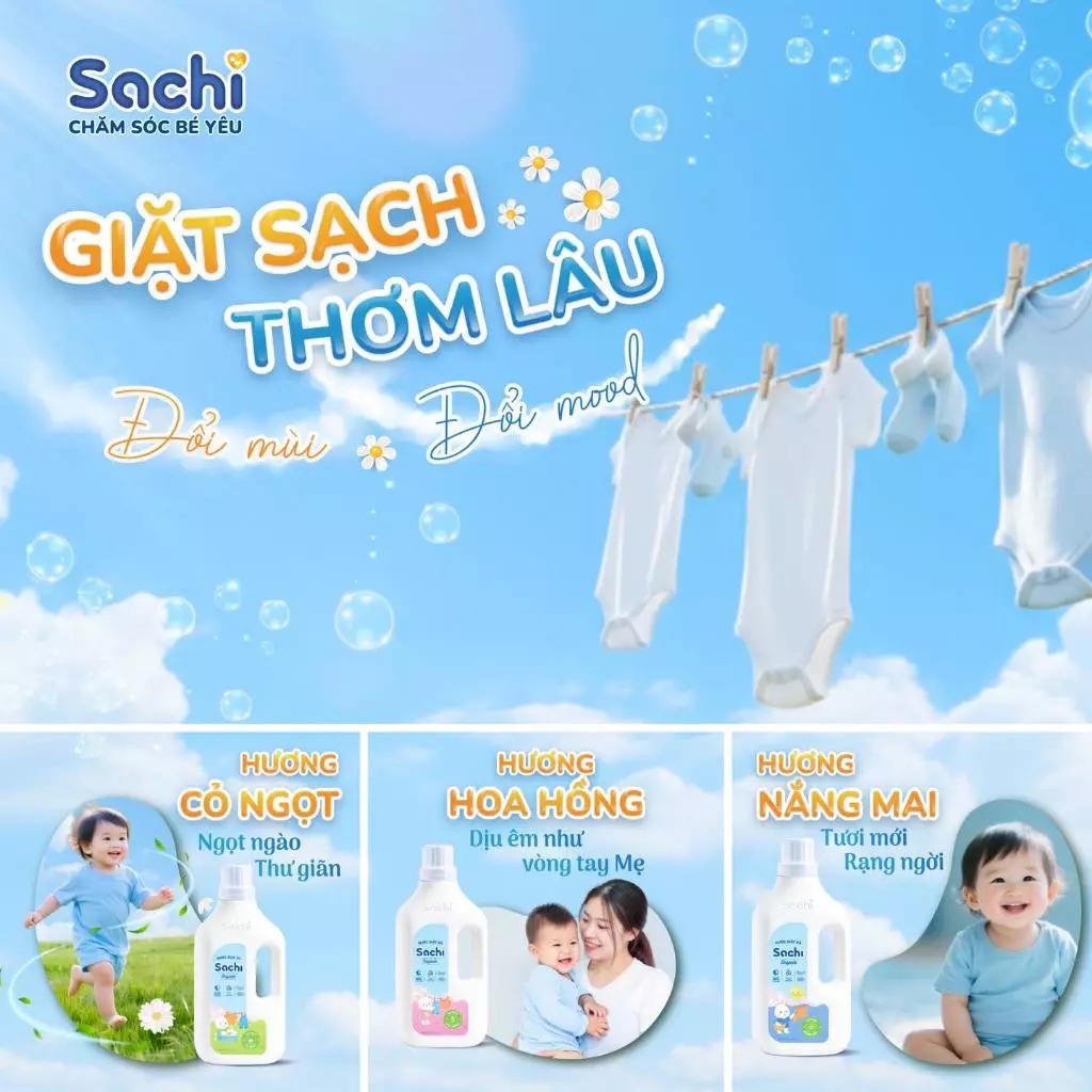 Nước Giặt Xả Cho Bé Sachi 2kg Hương Thơm Dịu Nhẹ, Làm Sạch Vết Bẩn, Làm Mềm và Giữ Bền Màu Vải