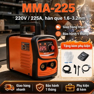 Máy hàn hồ quang MMA-225 IGBT, hỗ trợ que 1.6-3.2mm, bảo hành, tặng phụ kiện