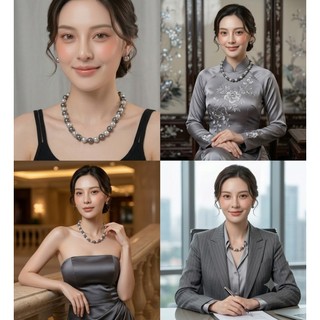 [ DAISYN ] N986 vòng cổ ngọc trai xám ghi , dây chuyền ngọc trai nhân tạo , chuỗi hạt ngọc