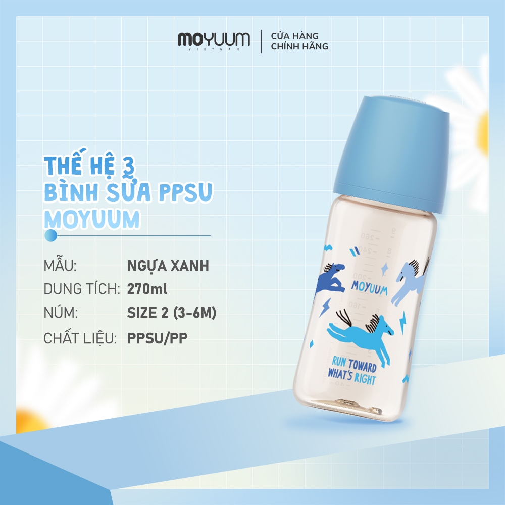 Bình sữa PPSU Moyuum - Mẫu Ngựa xanh - Thế hệ 3 - 170/270ml