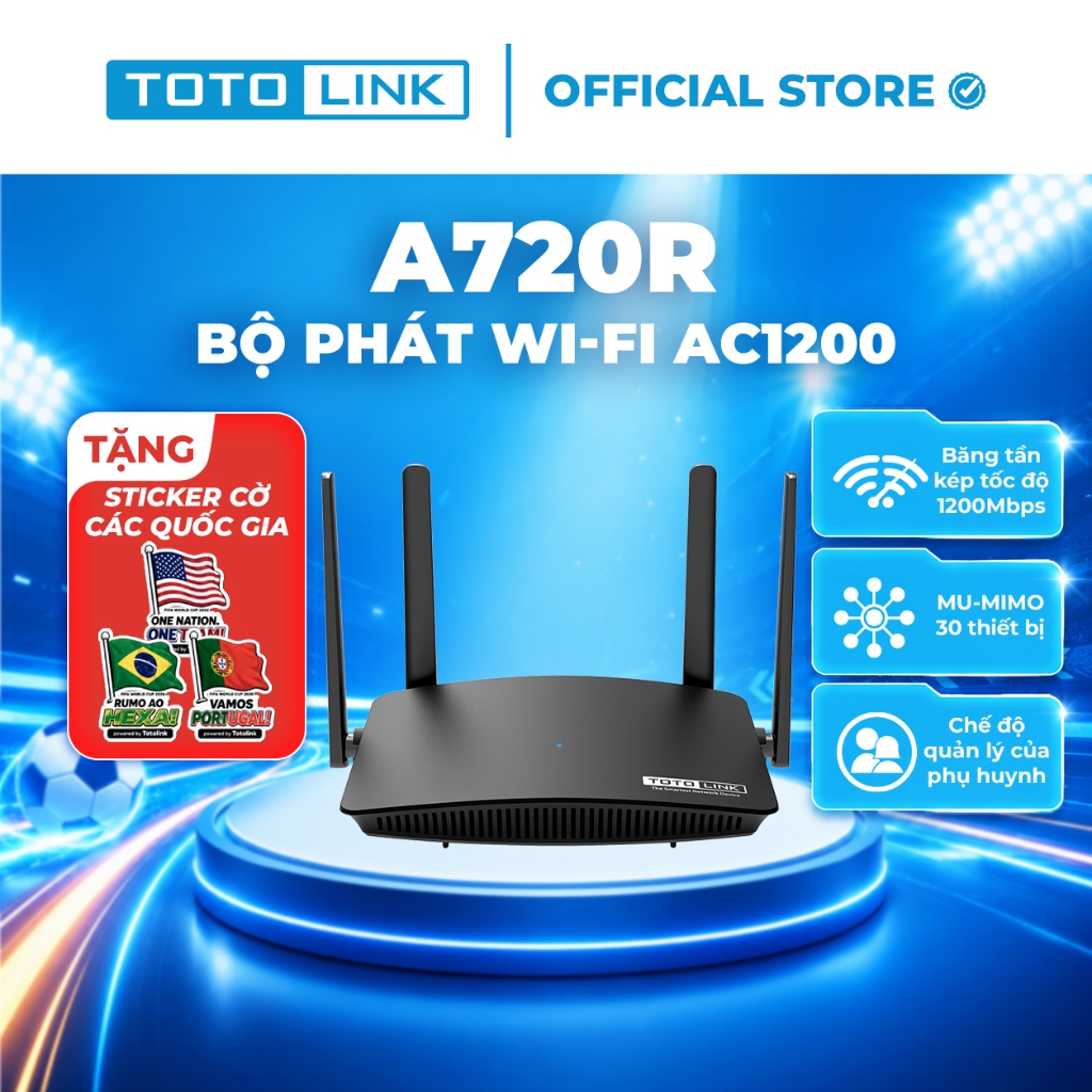 [Hoả Tốc] Bộ phát Wi-Fi TOTOLINK A720R - Router Wi-Fi 5 băng tần kép chuẩn AC 1200Mbps (Không dùng sim)