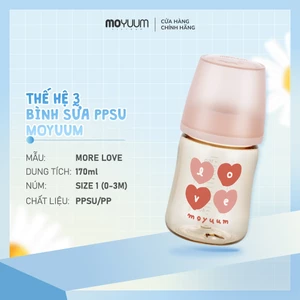 Bình sữa PPSU Moyuum - Mẫu tim - Thế hệ 3 - 170ml - Kèm núm 1 (1m+)
