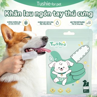 Tushie Treats Khăn Ướt Xỏ Ngón Tay Vệ Sinh Răng,Khăn Ướt Dơ Lưỡi Vệ Sinh Răng Miệng Cho Thú Cưng,Gói 37 Cái