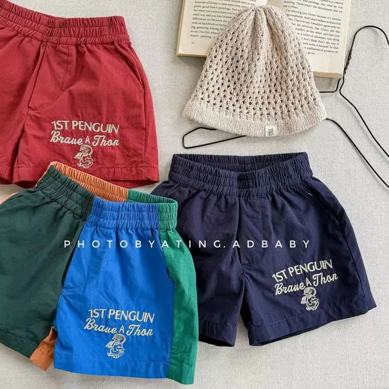 Giant Oceanic~phiên bản Hàn Quốc của trẻ em phim hoạt hình chữ cái thêu tốc độ khô quần short cho nam giới và phụ nữ bé
