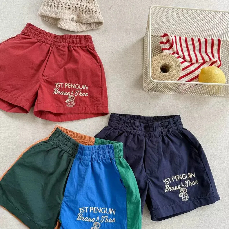 Giant Oceanic~phiên bản Hàn Quốc của trẻ em phim hoạt hình chữ cái thêu tốc độ khô quần short cho nam giới và phụ nữ bé