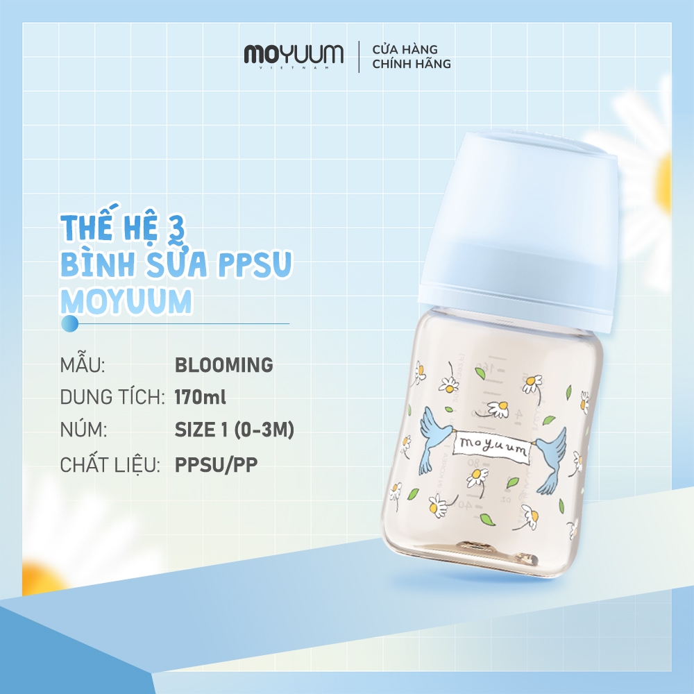[MỚI] Bình sữa Moyuum chất liệu PPSU - Mẫu Blooming - Thế hệ 3 - 170ml/270ml