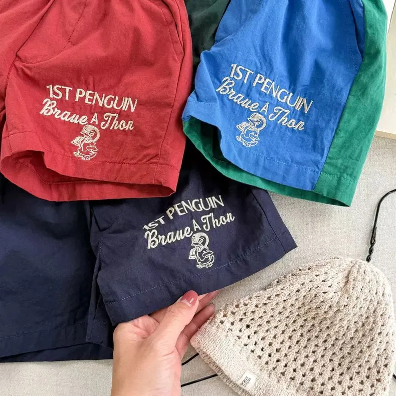 Giant Oceanic~phiên bản Hàn Quốc của trẻ em phim hoạt hình chữ cái thêu tốc độ khô quần short cho nam giới và phụ nữ bé