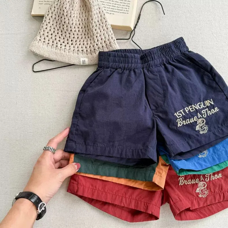 Giant Oceanic~phiên bản Hàn Quốc của trẻ em phim hoạt hình chữ cái thêu tốc độ khô quần short cho nam giới và phụ nữ bé