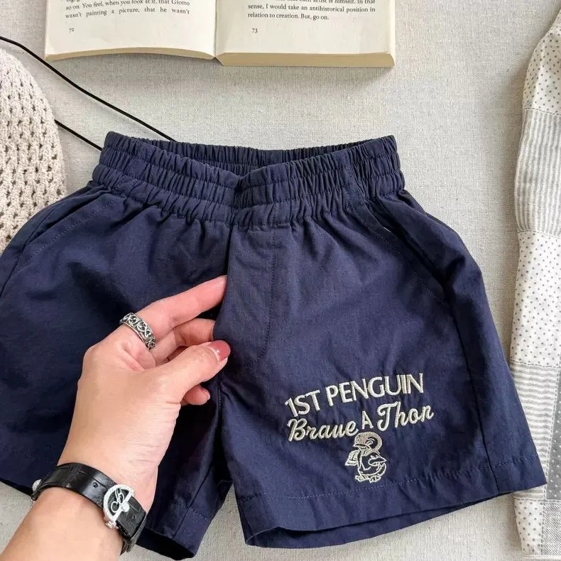Giant Oceanic~phiên bản Hàn Quốc của trẻ em phim hoạt hình chữ cái thêu tốc độ khô quần short cho nam giới và phụ nữ bé