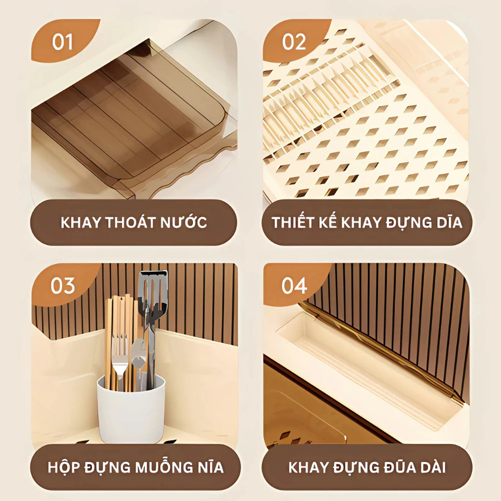 Hộp Đựng Chén Bát Cỡ Lớn Có Nắp Đậy Kín Chống Bụi HOMIE, Giá Úp Bát Đĩa Có Khay Đựng Đũa Thông Minh