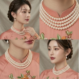 [ DAISYN ] N870 choker dây chuyền hạt ngọc trai nhân tạo 5 sợi, dây chuyền mang áo dài, thiết kế dây chuyền ngọc trai