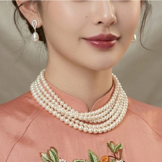 [ DAISYN ] N870 choker dây chuyền hạt ngọc trai nhân tạo 5 sợi, dây chuyền mang áo dài, thiết kế dây chuyền ngọc trai