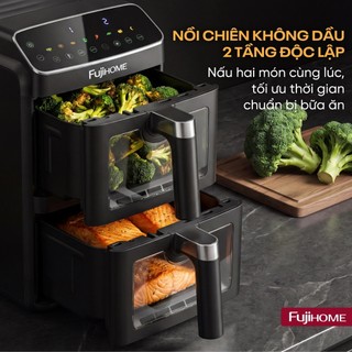 Nồi Chiên Không Dầu 2 Tầng Fujihome A10DG-DUAL 9.6L - 2 Ngăn Độc Lập, Công Nghệ Rapid Air