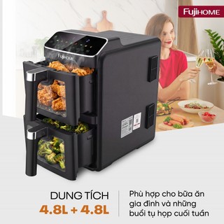 Nồi Chiên Không Dầu 2 Tầng Fujihome A10DG-DUAL 9.6L - 2 Ngăn Độc Lập, Công Nghệ Rapid Air