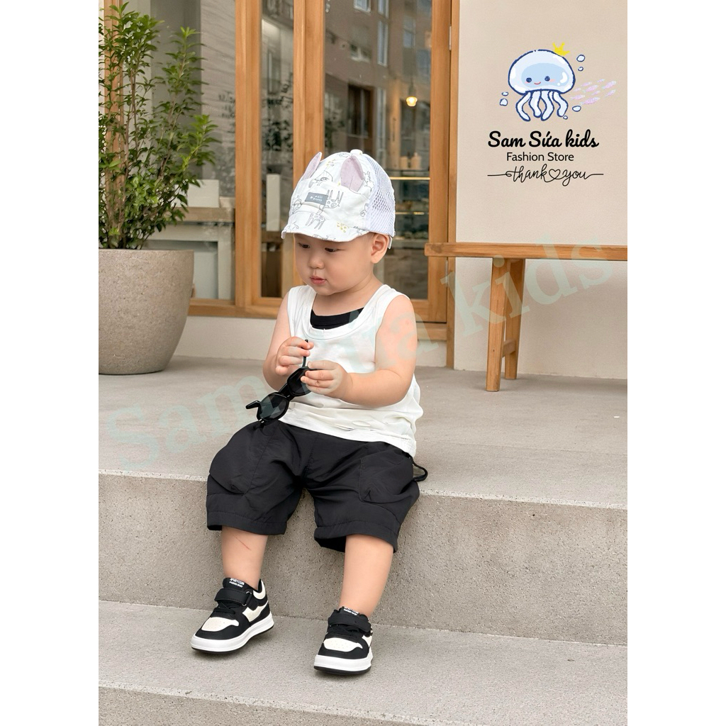 {8-45KG}🔥 SET BỘ ÁO BA LỖ - QUẦN GIÓ ĐÙI BÉ TRAI/UNISEX