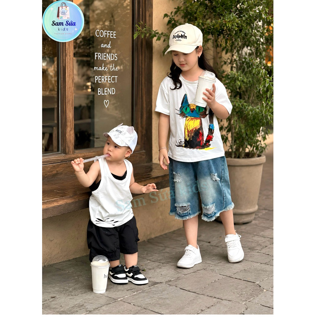 {8-45KG} 🌟 ÁO THUN UNISEX HỌA TIẾT CÚ MÈO – Áo Thun Bé Trai Bé Gái Cotton Mềm, Co Giãn 4 Chiều | Sam Sứa Kids