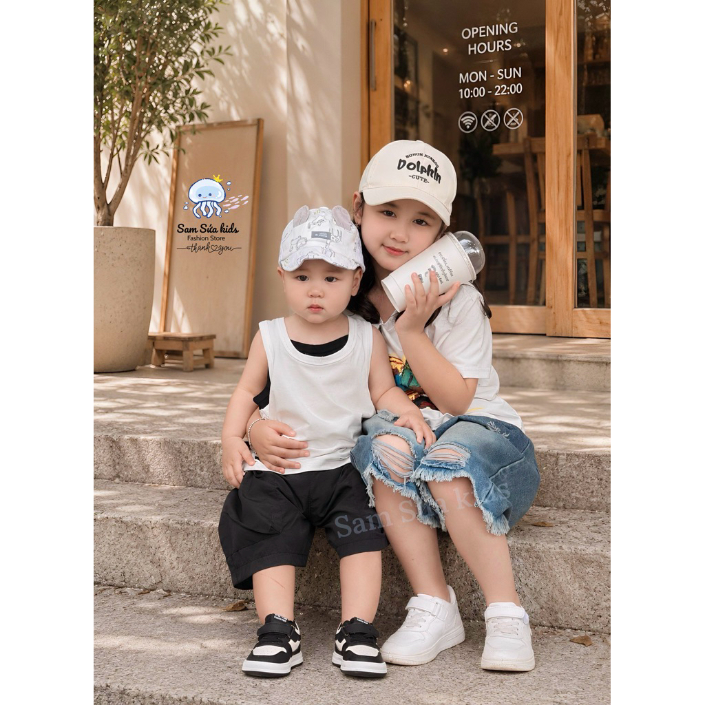 {8-45KG}🔥 SET BỘ ÁO BA LỖ - QUẦN GIÓ ĐÙI BÉ TRAI/UNISEX