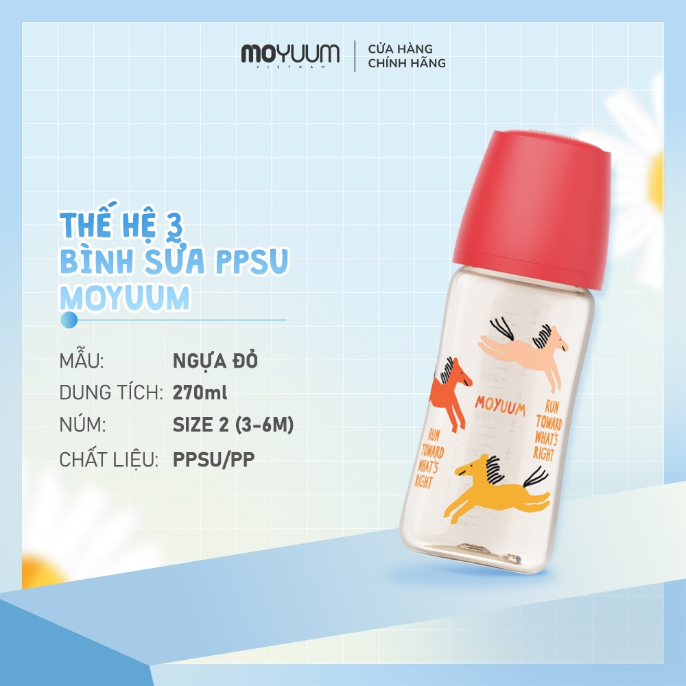 Bình sữa PPSU Moyuum - Mẫu Ngựa đỏ - Thế hệ 3 - 170ml/270ml