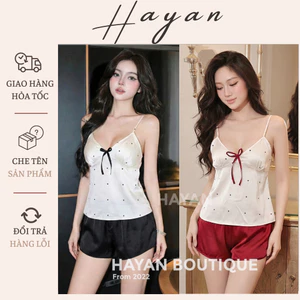 HT135 Bộ ngủ 2s sexy chấm bi kèm ĐỆM LÓT,đồ ngủ lụa phối màu đơn giản tôn dáng HT135 MÚT